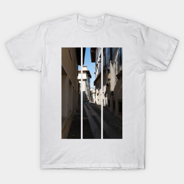 North Italy Life in the center of the lombard medieval city. Walking through narrow streets and walls. Sunny summer day. (vertical) T-Shirt by fabbroni-art